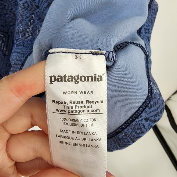 Patagonia Metairie Dress M Surplice V Neck Organic Cotton A Line Flare Navy Blue - Picture 5 of 13